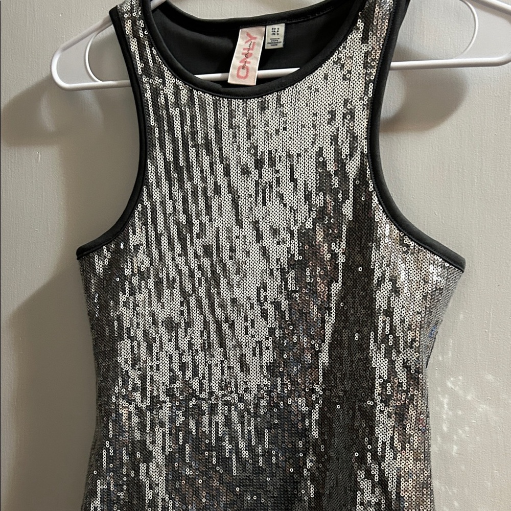 ONLY Sparkling Silver Sequin Top